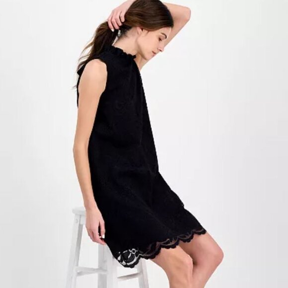 NWT Anne Klein Navy Women's High-Ruffle-Neck Sleeveless Lace Dress Size 10 - Picture 1 of 9